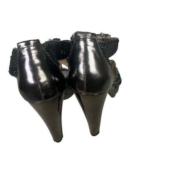 MICHAEL KORS High Heel Size 9.5 Dark Silver Sequin Zip T Strap - Picture 4 of 9